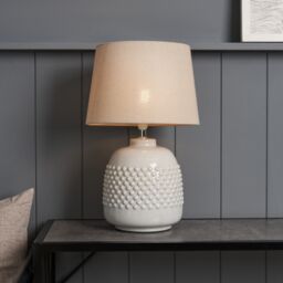 Inlight Lago Bobbled Round Gloss White & Natual Table Lamp - thumbnail 5