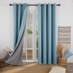 Deconovo Linen Thermal Insulated Top Ring Blackout Curtains With Coating Back Layer For Girls 46X72 Inch Blue Grey Set Of 2 - thumbnail 1