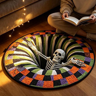 CLEFFNS 3D Halloween Optical Illusion Rugs, Abyss Quilted Round Mat, 60Cm Halloween Rugs Crystal Velvet Fabric With Non Slip Backing - image 1