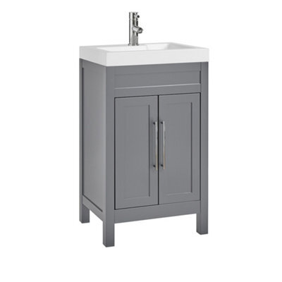 Homestylestore 502mm Light Grey Floorstanding Bathroom Vanity Unit And Chrome T Bar Handles - image 1