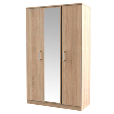 Brindisi Ready Assembled Contemporary Matt Light Oak Effect Tall Triple Wardrobe With 1 Mirror Door (H)1825mm (W)1110mm (D)530mm - image 1