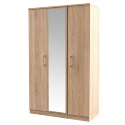 Brindisi Ready Assembled Contemporary Matt Light Oak Effect Tall Triple Wardrobe With 1 Mirror Door (H)1825mm (W)1110mm (D)530mm - thumbnail 1