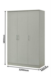 Swish Furniture Highbury 3 Door Wardrobe Light Grey Triple 5 Shelf Hanging Rail Bedroom Storage - thumbnail 5