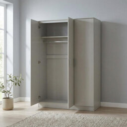 Swish Furniture Highbury 3 Door Wardrobe Light Grey Triple 5 Shelf Hanging Rail Bedroom Storage - thumbnail 3