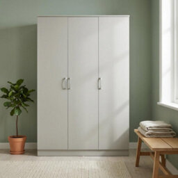 Swish Furniture Highbury 3 Door Wardrobe Light Grey Triple 5 Shelf Hanging Rail Bedroom Storage - thumbnail 2