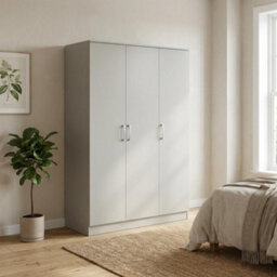 Swish Furniture Highbury 3 Door Wardrobe Light Grey Triple 5 Shelf Hanging Rail Bedroom Storage - thumbnail 1