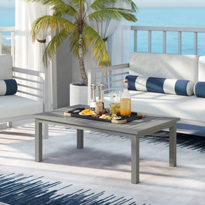Outsunny Aluminium Outdoor Coffee Table Patio Table With Slat Top, Grey - image 1