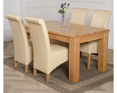 That's Furniture Dakota 152 X 87 Cm Chunky Medium Oak Dining Table And 4 Chairs Dining Set With Montana Ivory Leather Chairs - image 1