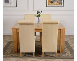 That's Furniture Dakota 152 X 87 Cm Chunky Medium Oak Dining Table And 4 Chairs Dining Set With Montana Ivory Leather Chairs - thumbnail 2