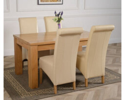 That's Furniture Dakota 152 X 87 Cm Chunky Medium Oak Dining Table And 4 Chairs Dining Set With Montana Ivory Leather Chairs - thumbnail 3