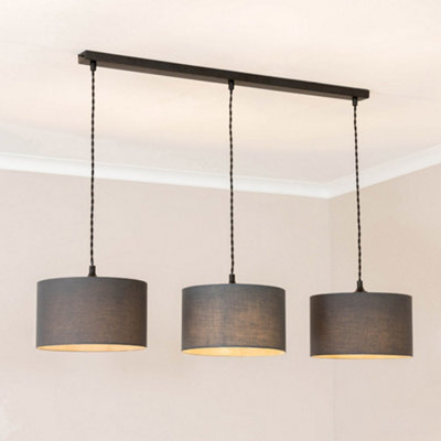 Valuelights Reni Charcoal Drum Shade 3 Drop Bar Matte Black Diner Ceiling Pendant Light - image 1