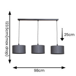 Valuelights Reni Charcoal Drum Shade 3 Drop Bar Matte Black Diner Ceiling Pendant Light - thumbnail 7
