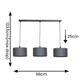 Valuelights Reni Charcoal Drum Shade 3 Drop Bar Matte Black Diner Ceiling Pendant Light - thumbnail 6
