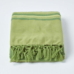 Homescapes Cotton Morocco Striped Green Throw, 150 X 200 Cm - thumbnail 2