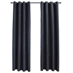 Berkfield Blackout Curtains With Metal Rings 2 Pcs Anthracite 140X175 Cm - thumbnail 2