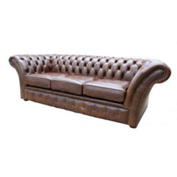 Chesterfield 3 Seater New England Texas Brown Leather Sofa Settee In Balmoral Style - thumbnail 3