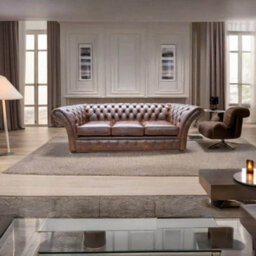 Chesterfield 3 Seater New England Texas Brown Leather Sofa Settee In Balmoral Style - thumbnail 5
