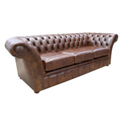 Chesterfield 3 Seater New England Texas Brown Leather Sofa Settee In Balmoral Style - thumbnail 2