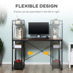 Computer Desk Laptop Pc Table W/4-Tier Bookshelf Metal Frame Home Office, Brown Brown, Black - thumbnail 3