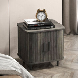 Wyld Haus Pasaba Grey Nordic Bedside Table With Tambour Sliding Door And Metal Legs, Compact 48 X 40 X 48Cm - thumbnail 3