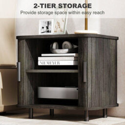 Wyld Haus Pasaba Grey Nordic Bedside Table With Tambour Sliding Door And Metal Legs, Compact 48 X 40 X 48Cm - thumbnail 7