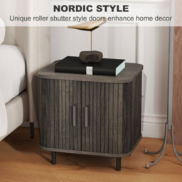 Wyld Haus Pasaba Grey Nordic Bedside Table With Tambour Sliding Door And Metal Legs, Compact 48 X 40 X 48Cm - thumbnail 5