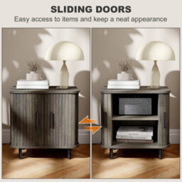 Wyld Haus Pasaba Grey Nordic Bedside Table With Tambour Sliding Door And Metal Legs, Compact 48 X 40 X 48Cm - thumbnail 6