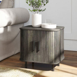 Wyld Haus Pasaba Grey Nordic Bedside Table With Tambour Sliding Door And Metal Legs, Compact 48 X 40 X 48Cm - thumbnail 9