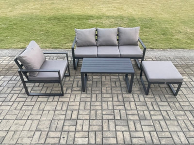 Fimous Aluminium Outdoor Garden Furniture Set Patio Lounge Sofa With Oblong Coffee Table Big Footstool Armchair Dark Grey - image 1