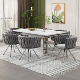 BTM Set of 2 Velvet Swivel Dining Chairs, Light LuXury Armchairs with Metal Legs, Grey And Silver - thumbnail 4