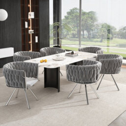 BTM Set of 2 Velvet Swivel Dining Chairs, Light LuXury Armchairs with Metal Legs, Grey And Silver - thumbnail 3