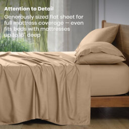 Aspire Homeware 100% Egyptian Cotton Flat Sheet Deep Coverage Ultracool Flat Bedding Beige Sheet Super King, (L)310Cmx(W)270Cm - thumbnail 5