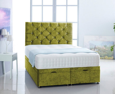 Comfy Deluxe Green  Naples Velvet Foot Lift Ottoman Bed With Memory Spring Mattress And Headboard 2Ft6 Small Single - image 1