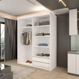 Sliding Wardrobes 4 u LTD Modern Mexico Sliding Wardrobe With Led & Trim Design White 150Cm - thumbnail 3