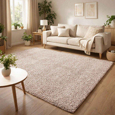 Ainsley Plain Living Room Shaggy Area Rug Modern Soft Pile Polyester Rug Light Beige 160 X 230 Cm (Rectangular) - image 1