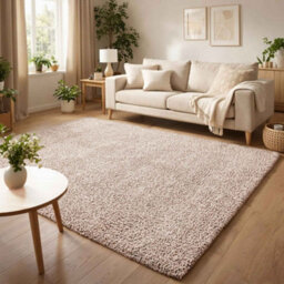 Ainsley Plain Living Room Shaggy Area Rug Modern Soft Pile Polyester Rug Light Beige 160 X 230 Cm (Rectangular)