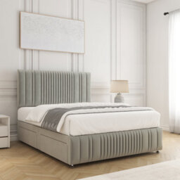 Bsspoke Rosie Divan Bed Set Sliver Plush Velvet 24Inch Headboard & Footboard Mattress & No Drawers Double King 3Ft 4Ft 6Ft - thumbnail 2
