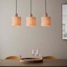 Luminosa Lighting Luminosa Durban Bar Pendant Ceiling Lamp, Natural Eucalyptus Wood, Natural Linen, Matt Black - thumbnail 3