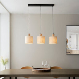 Luminosa Lighting Luminosa Durban Bar Pendant Ceiling Lamp, Natural Eucalyptus Wood, Natural Linen, Matt Black - thumbnail 2