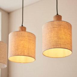 Luminosa Lighting Luminosa Durban Bar Pendant Ceiling Lamp, Natural Eucalyptus Wood, Natural Linen, Matt Black - thumbnail 5