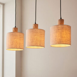 Luminosa Lighting Luminosa Durban Bar Pendant Ceiling Lamp, Natural Eucalyptus Wood, Natural Linen, Matt Black - thumbnail 4