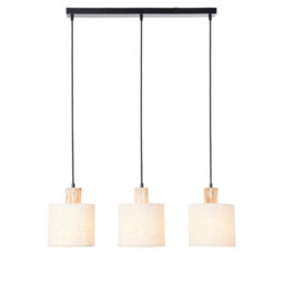 Luminosa Lighting Luminosa Durban Bar Pendant Ceiling Lamp, Natural Eucalyptus Wood, Natural Linen, Matt Black - thumbnail 1