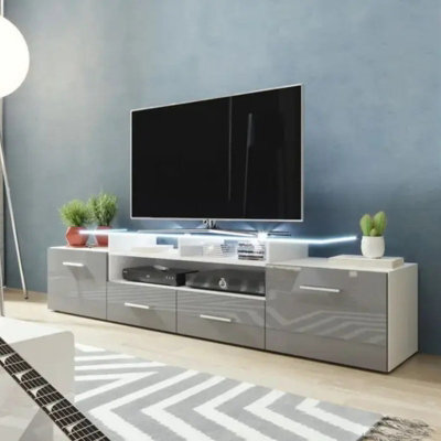 Evora 194Cm Modern Tv Unit White Grey High Gloss Media Cabinet With Sleek Contemporary Design - image 1