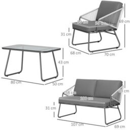Outsunny 4 Piece Rattan Garden Furniture Set With Cushions, Grey - thumbnail 3
