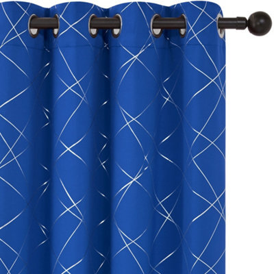 Deconovo Foil Printed Line Thermal Curtains Super Soft Ring Top Blackout Curtains For Boy Bedroom 46 X 54 Inch Blue 2 Panels