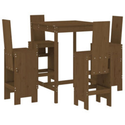 Berkfield 5 Piece Garden Bar Set Honey Brown Solid Wood Pine - thumbnail 2