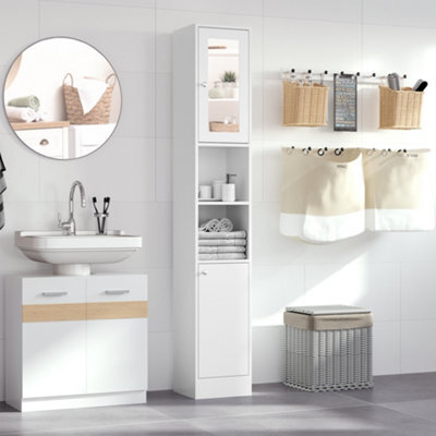 Kleankin Bathroom Floor Storage Cabinet With Mirror And Shelves Tallboy Unit - image 1