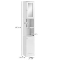 Kleankin Bathroom Floor Storage Cabinet With Mirror And Shelves Tallboy Unit - thumbnail 3