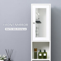 Kleankin Bathroom Floor Storage Cabinet With Mirror And Shelves Tallboy Unit - thumbnail 6