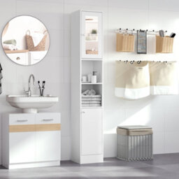 Kleankin Bathroom Floor Storage Cabinet With Mirror And Shelves Tallboy Unit - thumbnail 1